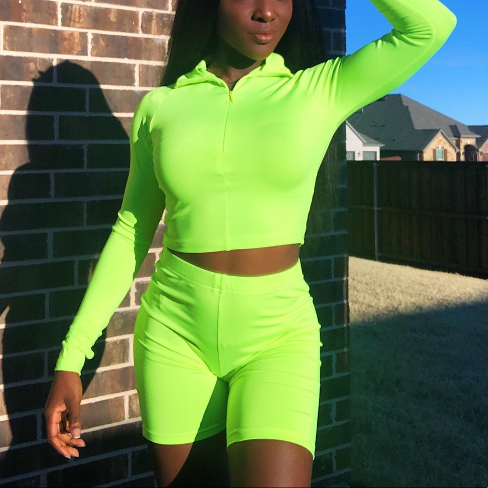 Neon Green Two Piece Set Biker Shorts Co-ord